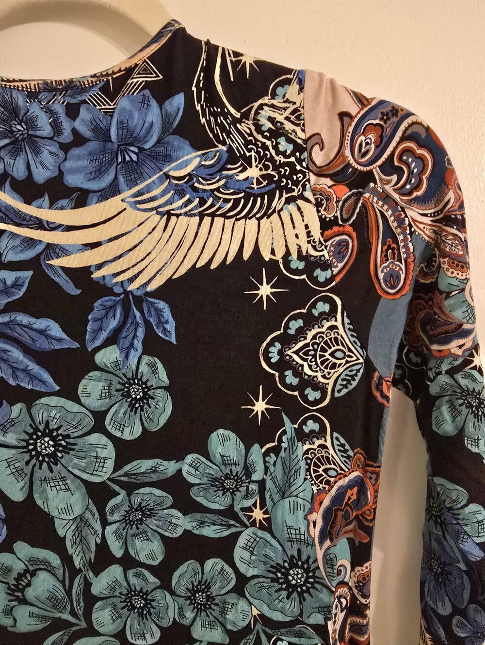 Johnny Was Teal and Navy Floral Print Knee-Length Dress Sz XXS - Picture 13 of 17